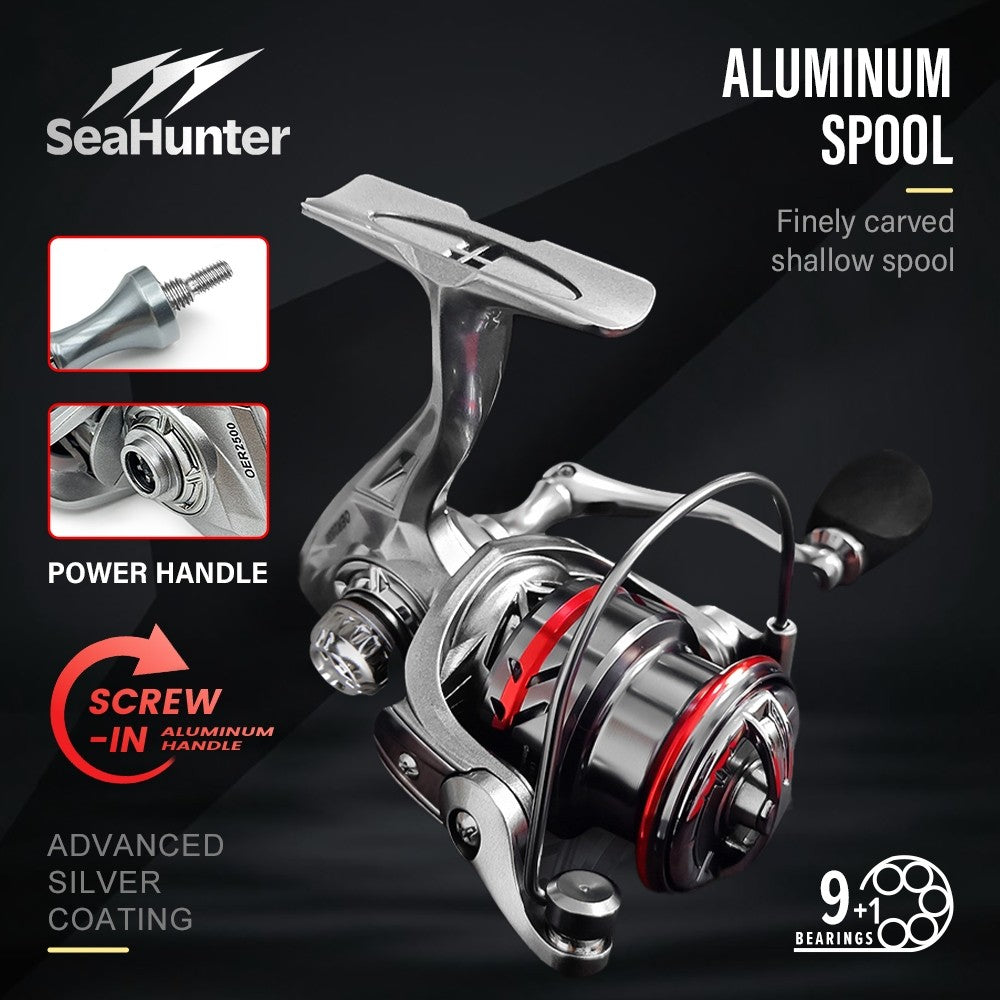 SeaHunter OER Power Handle Spinning Reel 12kg Max Drag Aluminum Shallow Spool Fishing Reel 1PC