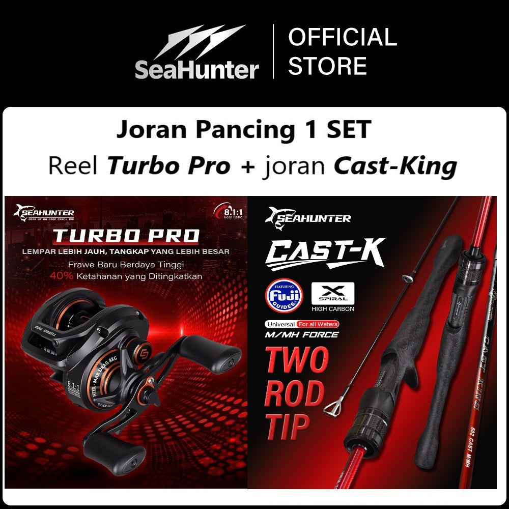 [OFFICIAL] SeaHunter Turbo Pro 8.1:1 Gear Ratio Reel + Cast King Baitcasting Joran Fishing Rod = 1 SET