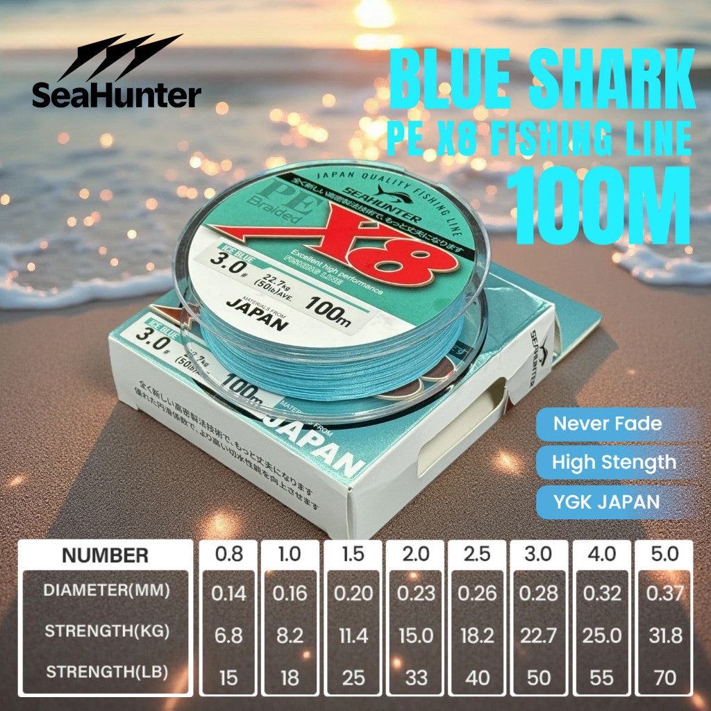 [OFFICIAL] SeaHunter Blue Shark 100 Meters Senar Pancing, Garis memancing Transparan, Anti Keriting Mudah Tenggelam Kuat Fishing Line, Japang Membuat Garis Memancing