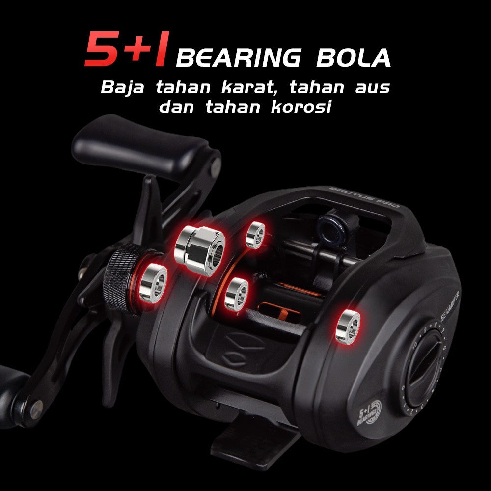 [OFFICIAL]SeaHunter x KastKing BRUTUS PRO Reel BC Baitcasting Reel Pancing,Drag Clicker,7.2:1 Gear Ratio,5+1 BB Ball bearing,Aluminum Alloy Spindle,8KG Max Drag,for Saltwater,Freshwater Casting Gulungan Pancing Reels BC, Kiri/Kanan