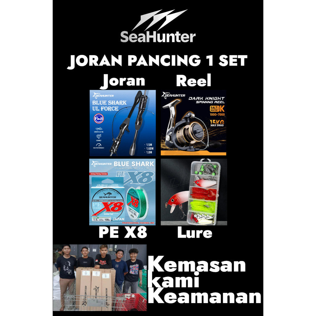 [OFFICIAL] SeaHunter Blue Shark Joran Pancing DK Spinning Reel 1 Set=Joran+Reel+PE X8 Senar+Lure Set