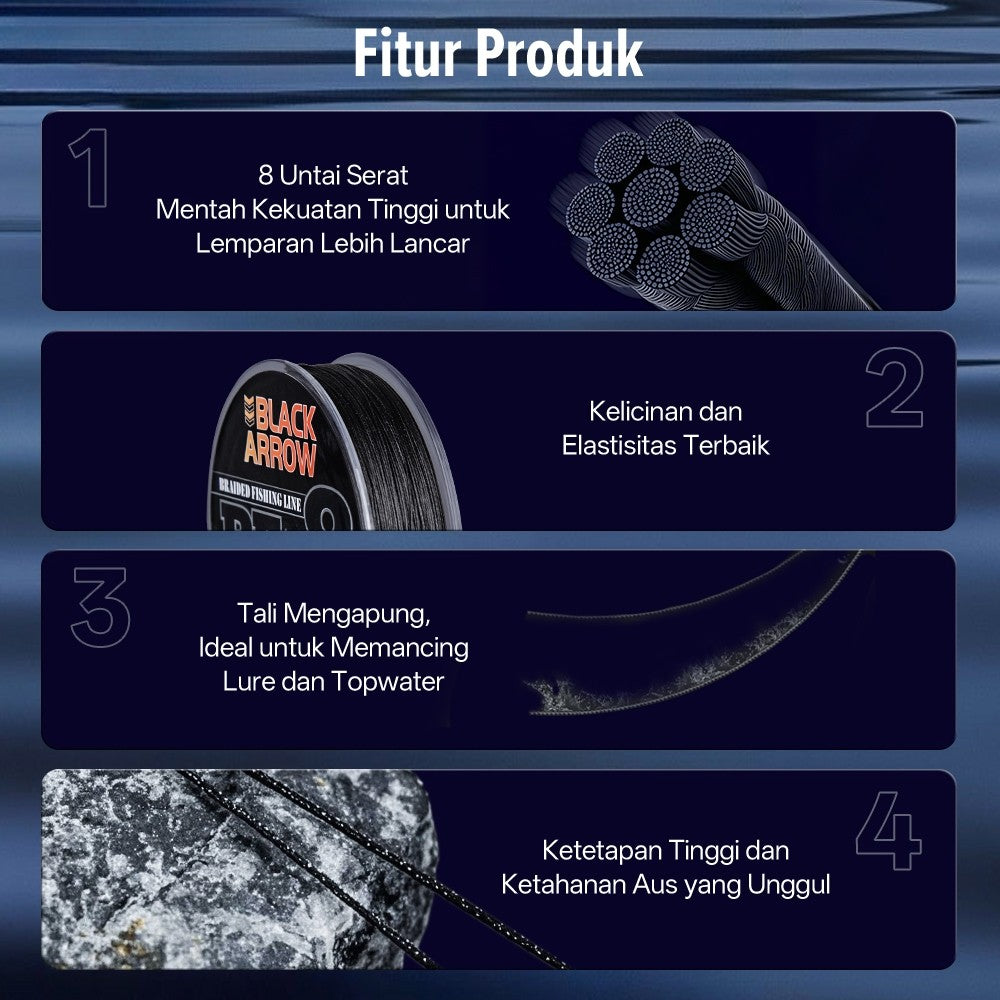 [OFFICIAL] SeaHunter Black Arrow PE X8 Senar Pancing 150M 5.4KG-22.7KG(12-50LB) Braided Fishing Lines 8 Untaian Kepang Senar PE Multifilamen Kualitas Jepang Senar Utama Kekuatan Tinggi senar pancing kuat, senar pancing pe