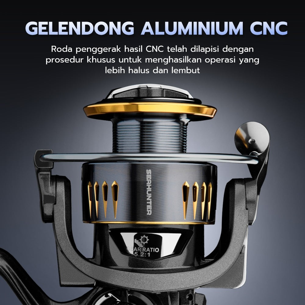 [OFFICIAL] SeaHunter TURBO PRO Spinning Reel 15KG Max Drag Power Handle CNC Aluminium Spool 5+1BB Saltwater Freshwater Fishing Reel Gear Ratio 5.2:1 / 4.9:1