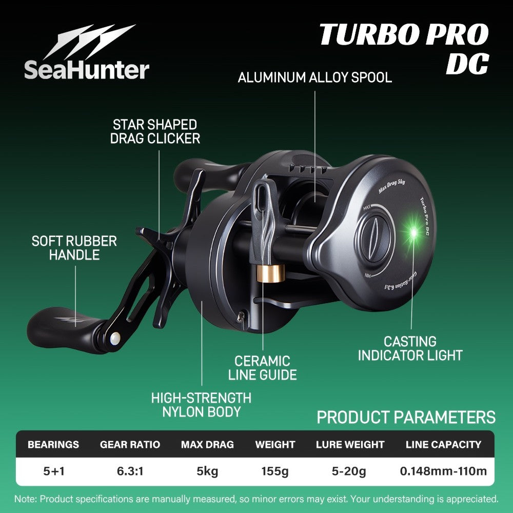 SeaHunter Turbo Pro DC Baitcasting Reel and 1.8M U Line Rod Set for Lure Fishing 1Set